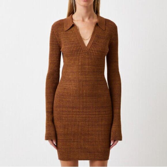 Helmut Lang Marl Knit Mini Dress in Pecan Brown Size X-Small Fall Quiet Luxury - Picture 1 of 8